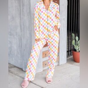 THE POLKA DOT ALLEY CHECKERED PAJAMA SET / SIZE LARGE / "CANDYLAND"